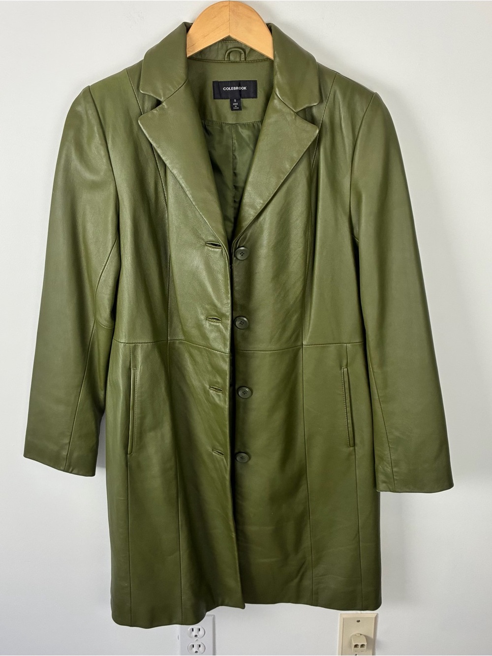 2000s Dark Matcha Green 100% Genuine Leather Long Jacket Streetwear Downtown S